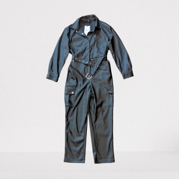 NEW '7 for All Mankind' Faux Leather jumpsuit, Black- Size M - Picture 5 of 16